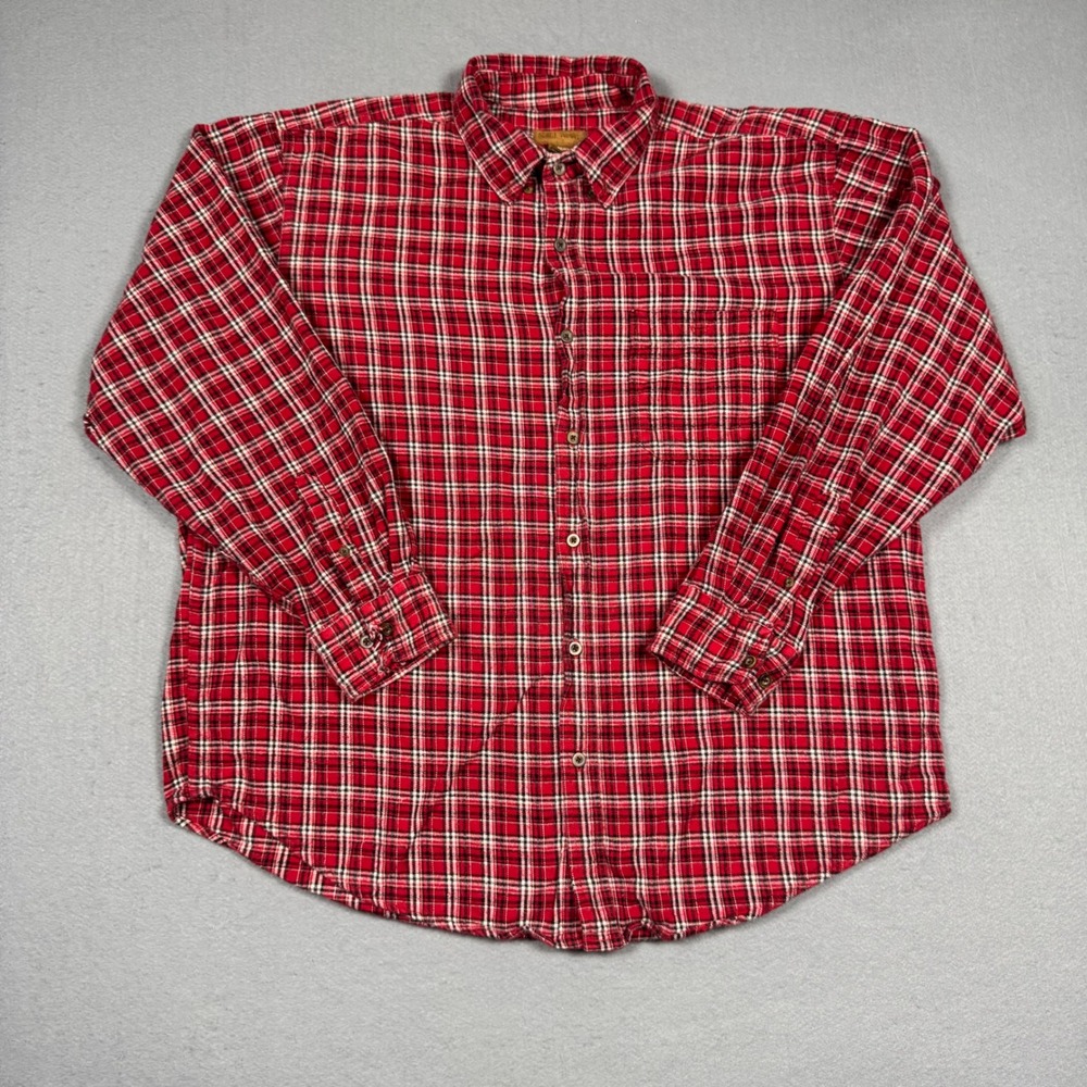 Faded Glory Plaid Flannel Shirt Mens XL Red Cotton Button Down Long Sleeve Flaw